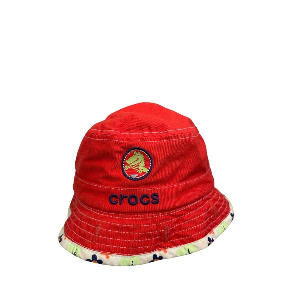 Crocs Bucket Hat Kids Red Floral Reversible Logo Sun Hat Kids